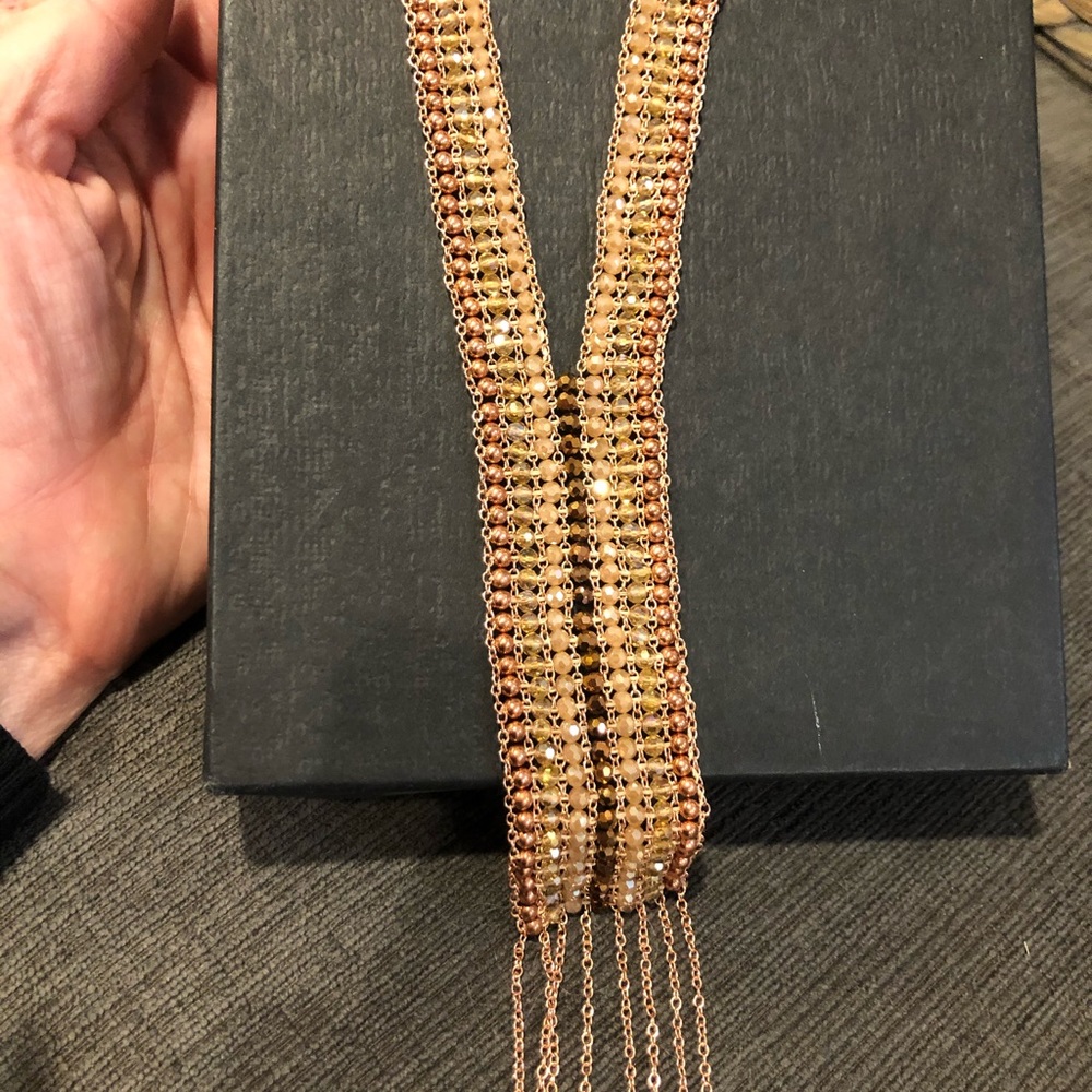 Rose Gold Colored Beadwork Statement Necklace. - image 3
